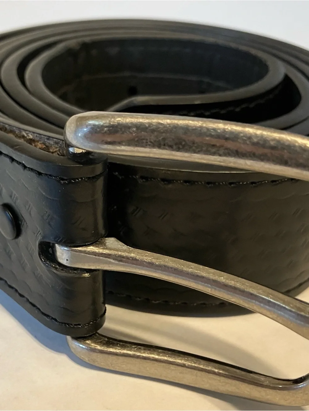 Classic Black Men's Leather Belt with Silver Buckle Sz 3XL